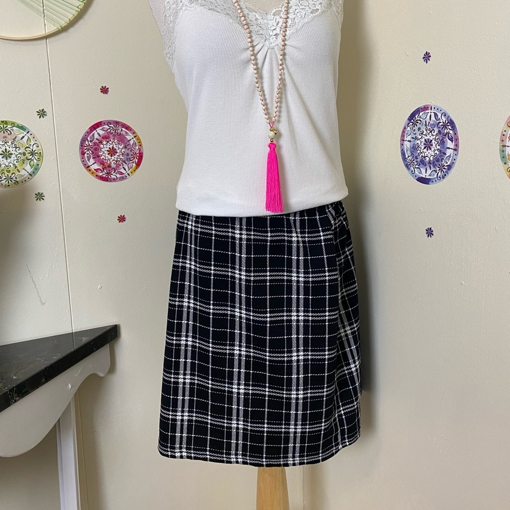 NWOT Shein Curve pluse size plaid black white stretch mini skirt cosplay 1XL